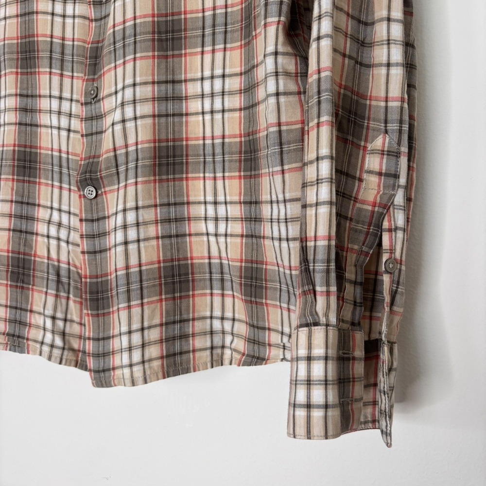 John Varvatos Brown Red Plaid Classic Oxford Button Down Size Medium - Picture 5 of 5
